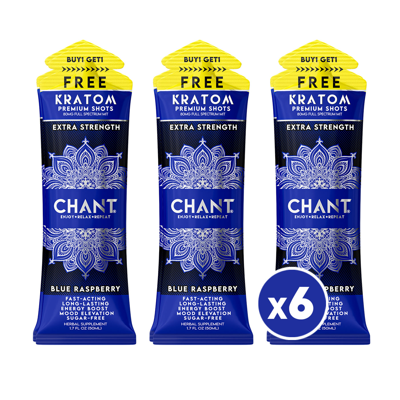 Chant Kratom Shot – Blue Raspberry Extra Strength 80 MIT - Pack of 6